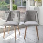 Freya Grey Velvet Dining Chairs - Set of 2 - Whitewash Oak Legs