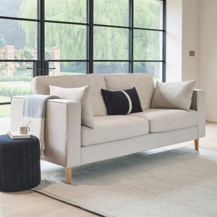 Emily 3 Seater Sofa - Sand with Pale Oak Legs