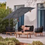 Square 2.4m Grey LED Premium Cantilever Parasol with 80kg Quartered Parasol Base - Black Plastic - Image 2