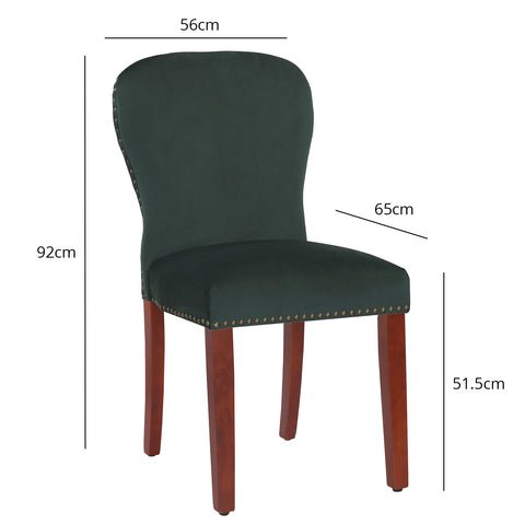 Outlet - Edward dining chairs - set of 2 - green and dark wood 1 Green Velvet Dining Chair - Laura James