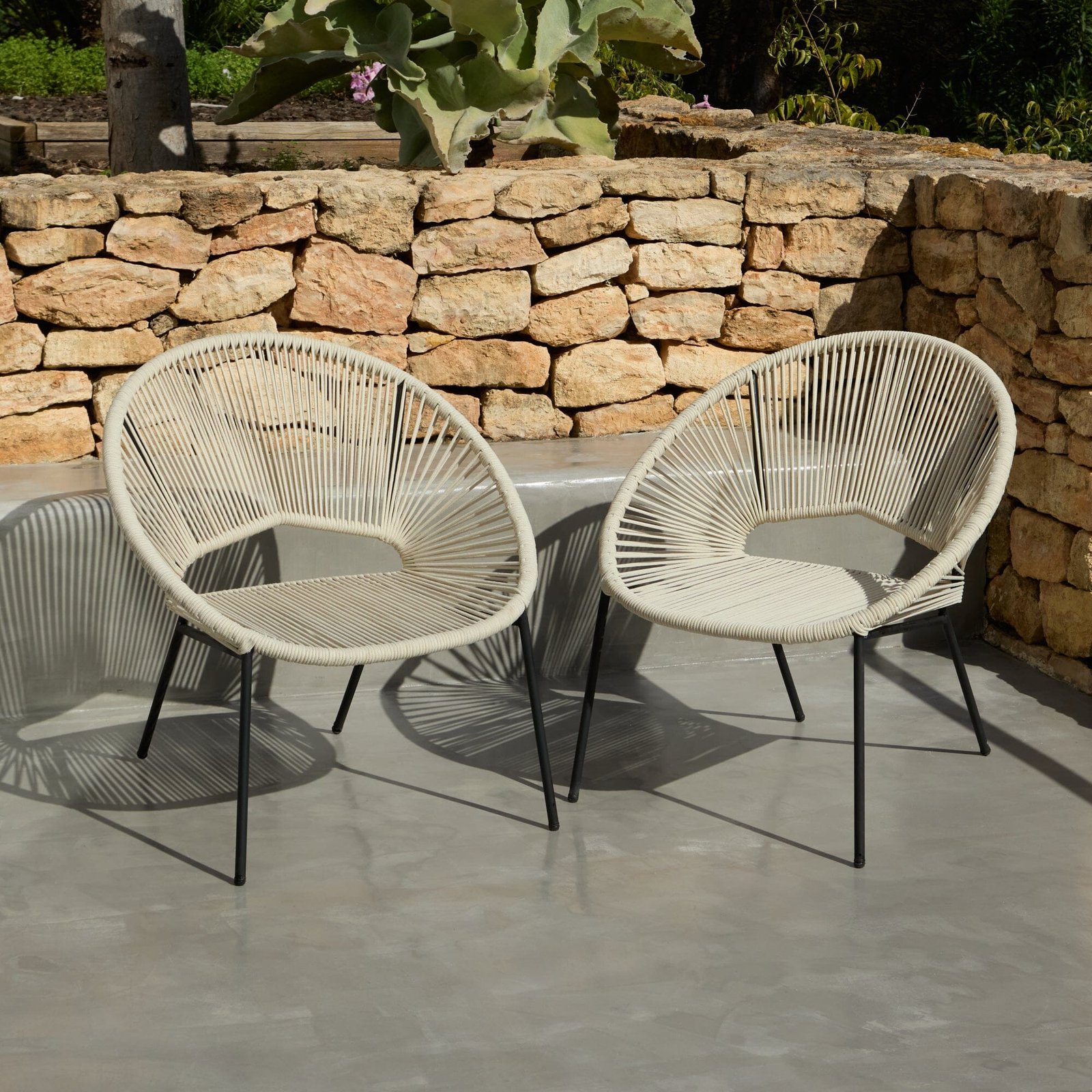 Eli Beige Rope Garden Chairs - Set of 2 - Image 1