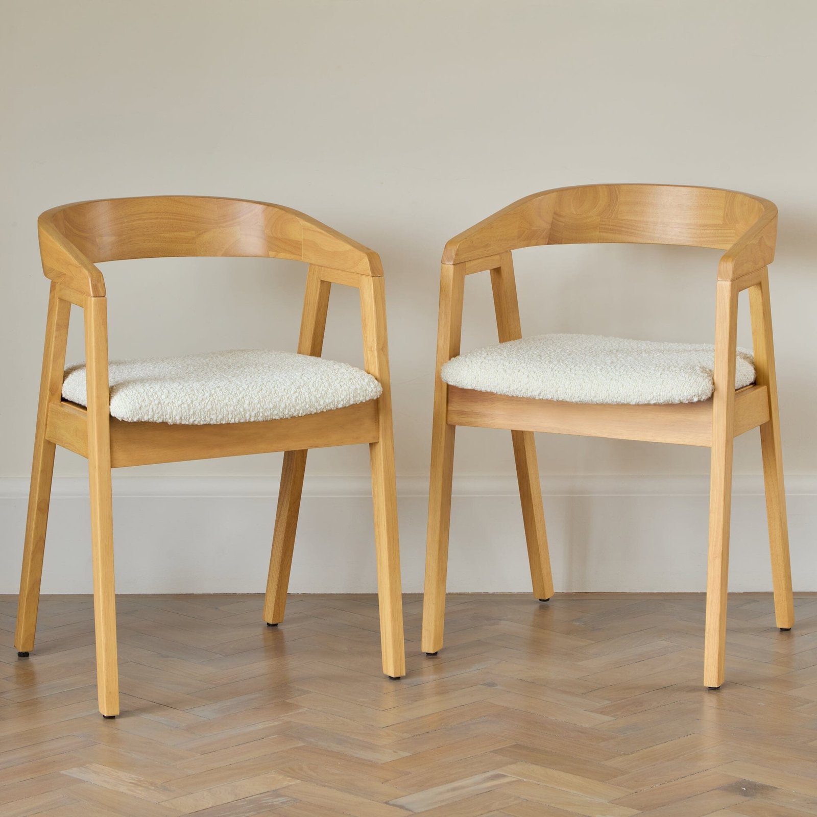 Ella Boucle Dining Armchairs - Set of 2 - Pale Oak Legs - Image 1