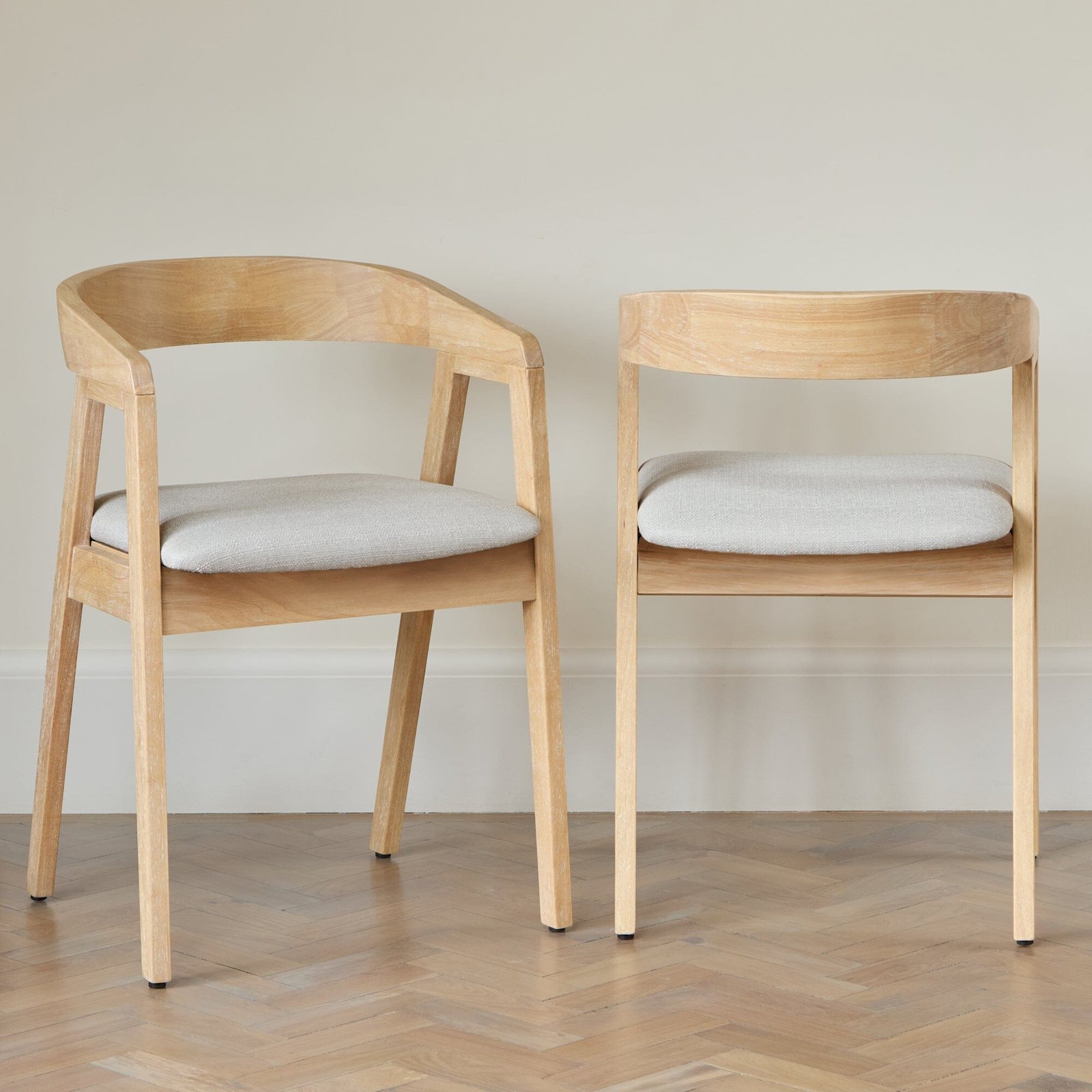 Ella Fawn Linen Dining Armchairs - Set of 2 - Whitewash Oak Legs - Image 2