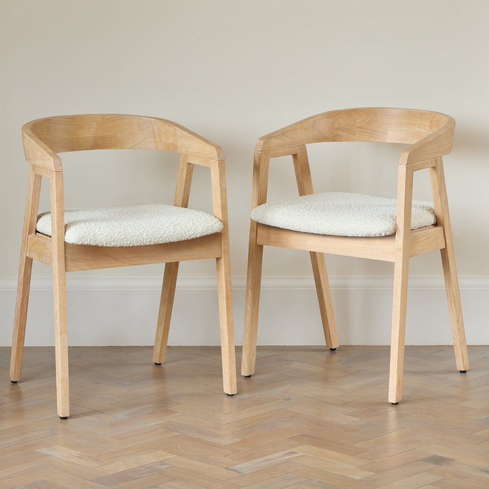 Ella Boucle Dining Armchairs - Set of 2 - Whitewash Oak Legs - Image 1