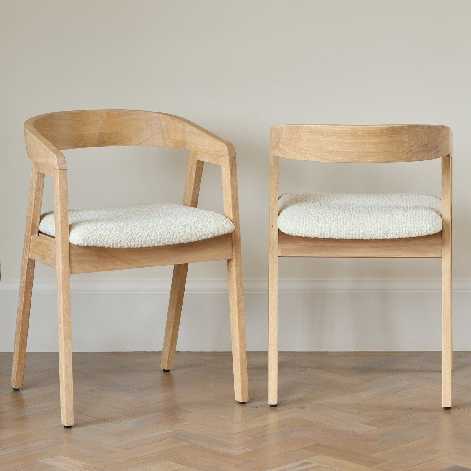 Ella Boucle Dining Armchairs - Set of 2 - Whitewash Oak Legs - Image 2