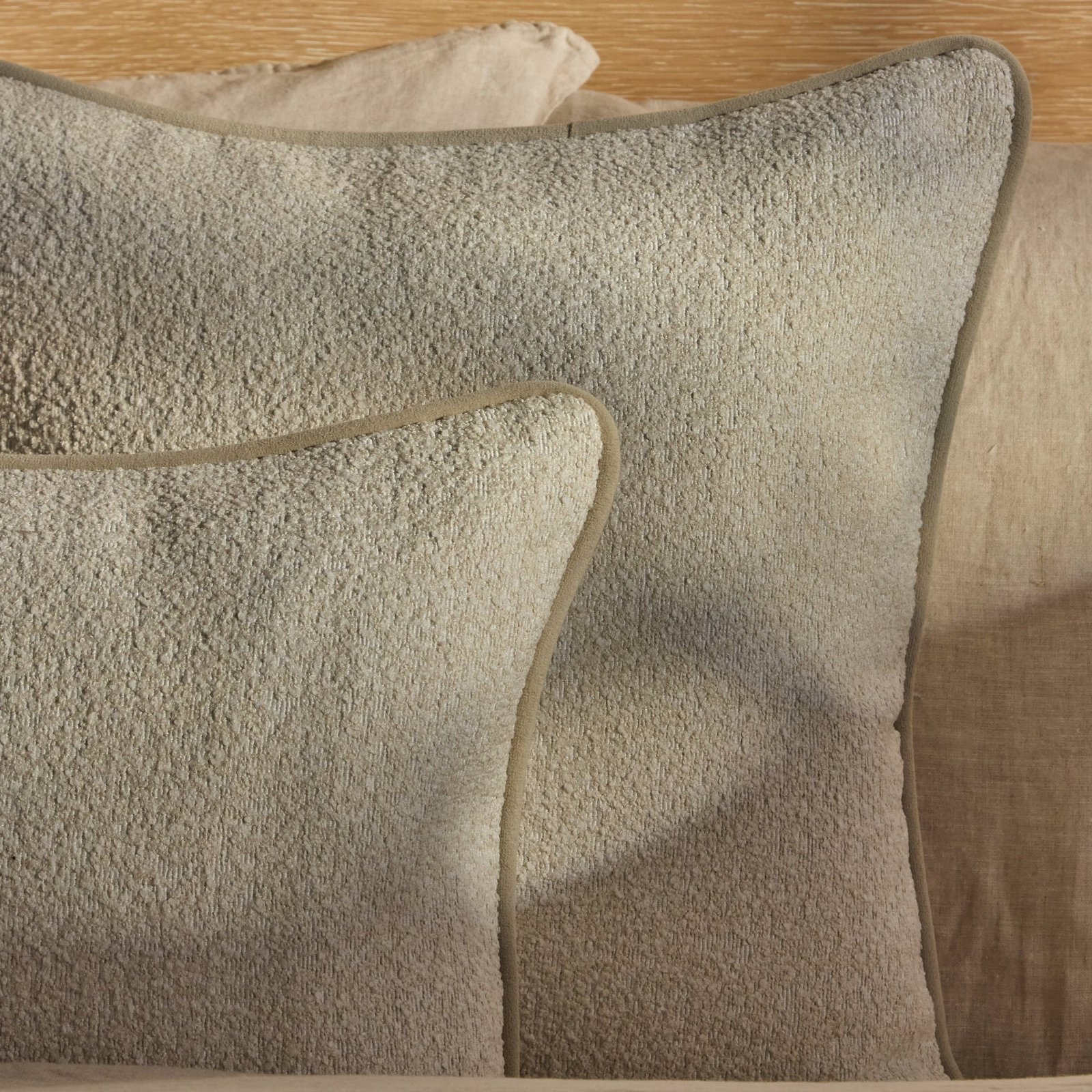 Elsham 45x45cm Scatter Cushion Cover - Light Beige Boucle with Clay Velvet Piping - Image 2