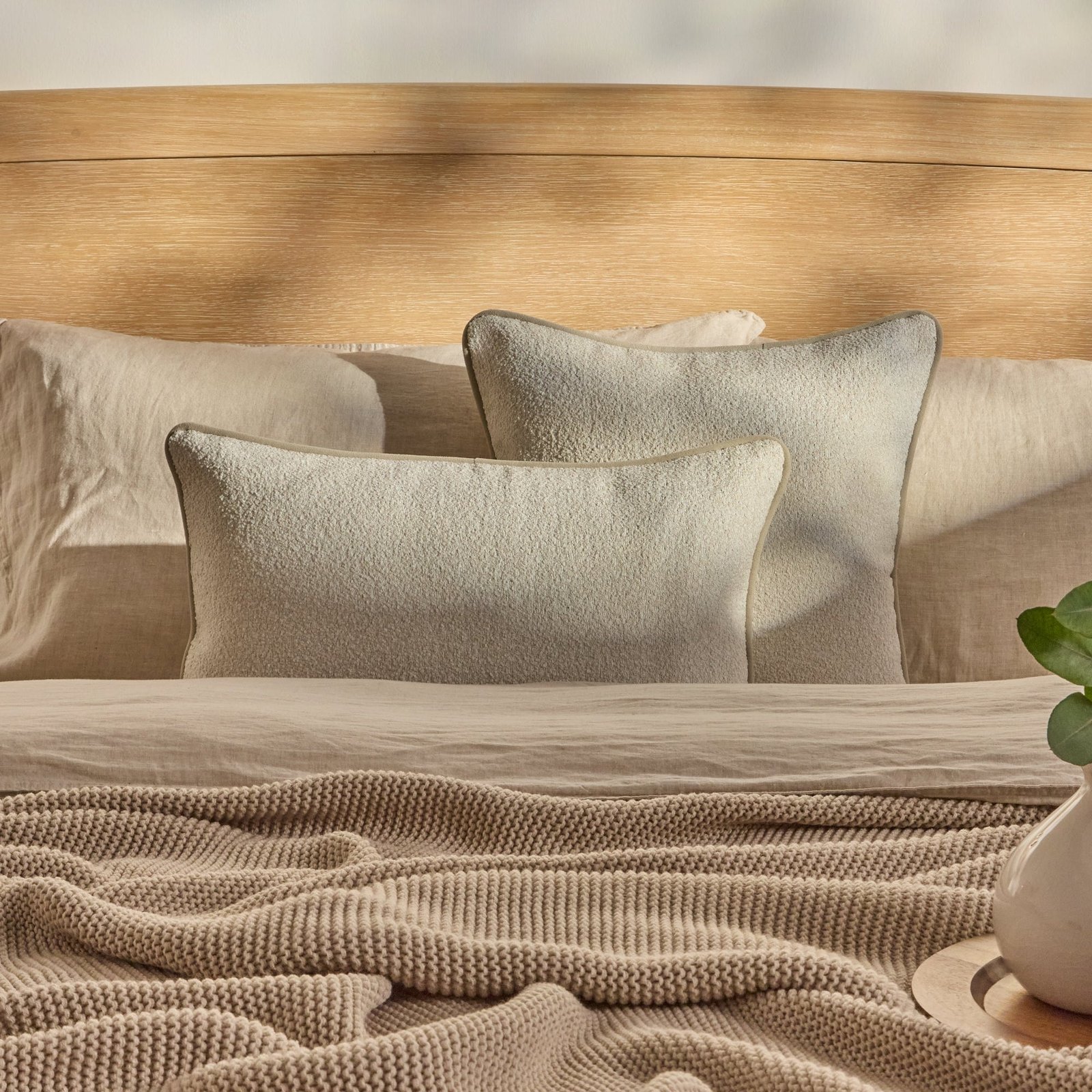 Elsham 45x45cm Scatter Cushion Cover - Light Beige Boucle with Clay Velvet Piping - Image 3