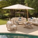 Emporio 3m Ivory LED Cantilever Parasol with 90kg Concrete Parasol Base - Wood Effect - Image 2