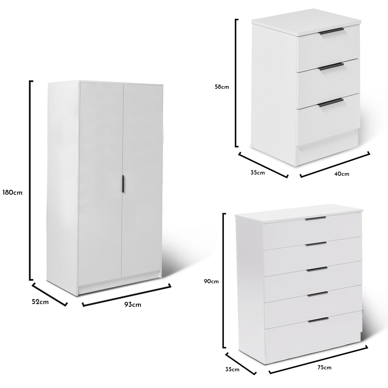 Essie 3 Piece Bedroom Set - 5 Chest of Drawers - Pure White - Image 10