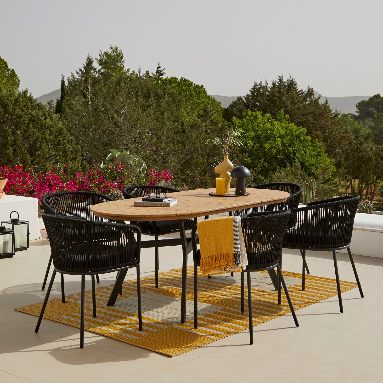 Ezra Oval Wooden Garden Table - White Acacia with Black Metal Legs - Image 2