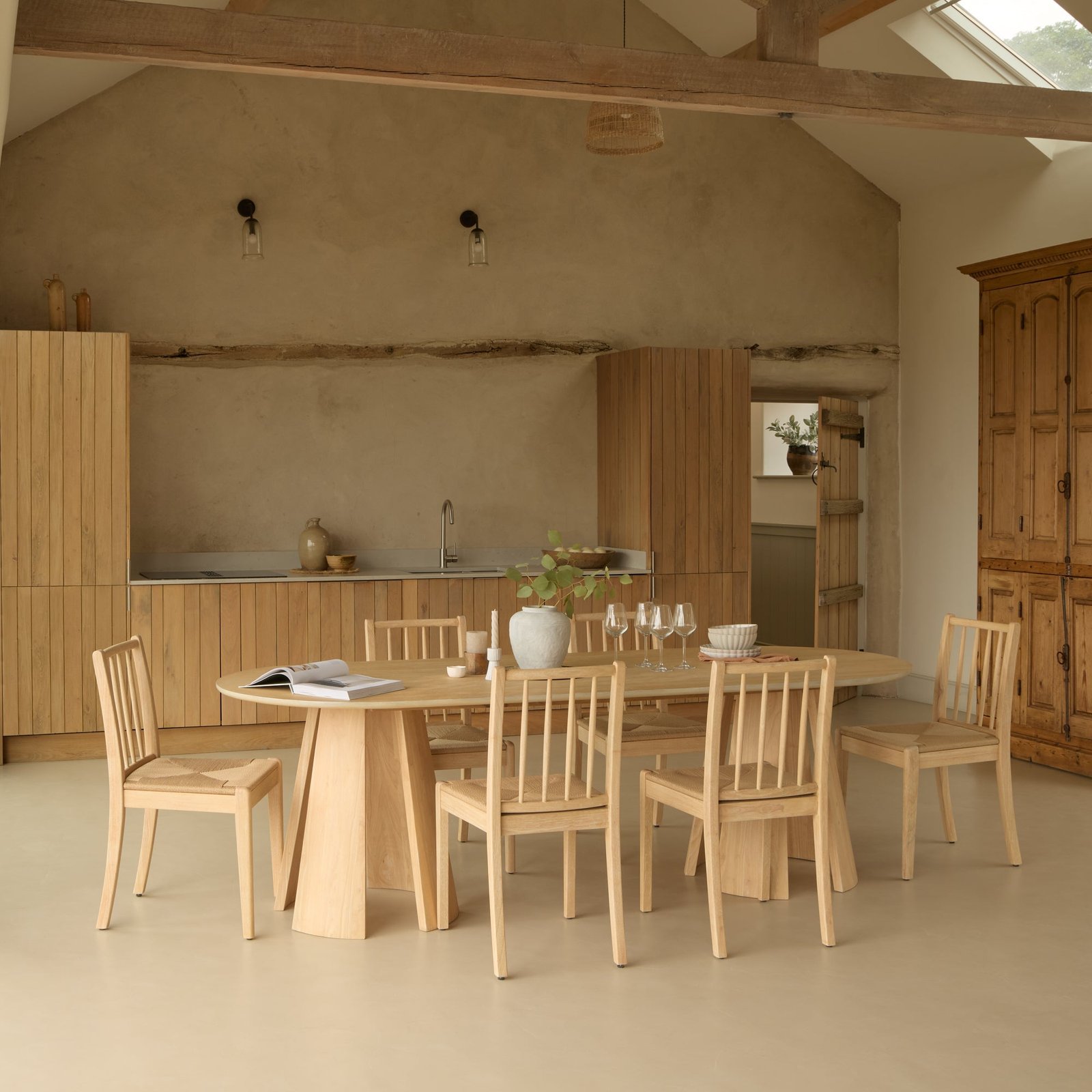 Farren Whitewash Oval Dining Table Set - 6 Seater - Tilly Natural String Dining Chairs - Whitewash Oak Legs - Image 2