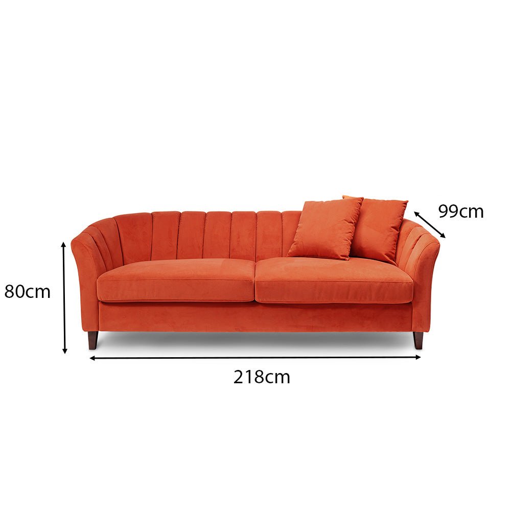 Florence 4 Seater Sofa - Burnt Orange Velvet with Dark Oak Legs 1 Florence burnt sofa Florence 4 Seater Sofa - Burnt Orange Velvet with Dark Oak Legs