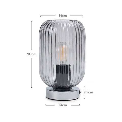 Elland 22.5cm Glass Table Lamp - Smoked & Chrome 1 Smoked Fluted Glass Table Lamp with Chrome Base - Laura James