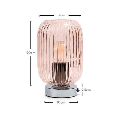 Outlet - Elland 22.5cm Glass Table Lamp - Blush Pink & Chrome 1 Pink Fluted Glass Table Lamp with Chrome Base - Laura James