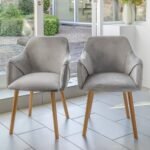Freya Mist Grey Armchairs - Set of 2 - Pale Oak Legs
