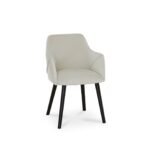 Jade Mango Wood Round Dining Table Set - 4 Seater - Freya Boucle Armchairs with Black Legs - Image 9