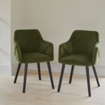 Amelia Whitewash Extendable Dining Table Set - 6 Seater - Freya Fern Green Carver Chairs - Black Legs - Image 2