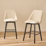 Outlet - Freya Light Beige Boucle Bar Stool -  Black Legs
