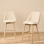 Freya Light Beige Boucle Bar Stool - Whitewash Legs