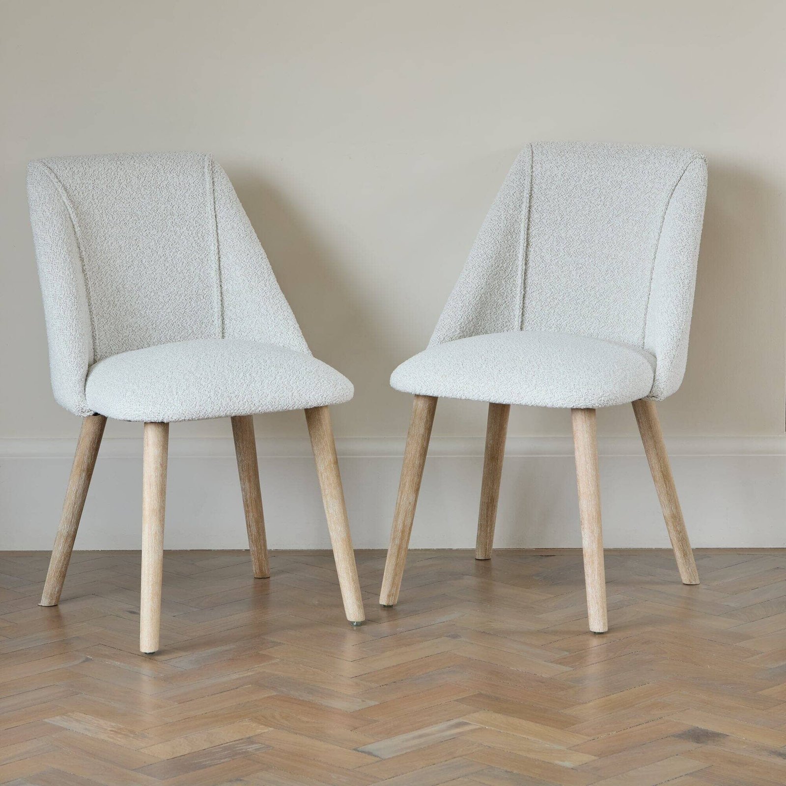 Freya Oat Boucle Dining Chairs - Set of 2 - Whitewash Oak Legs - Image 1