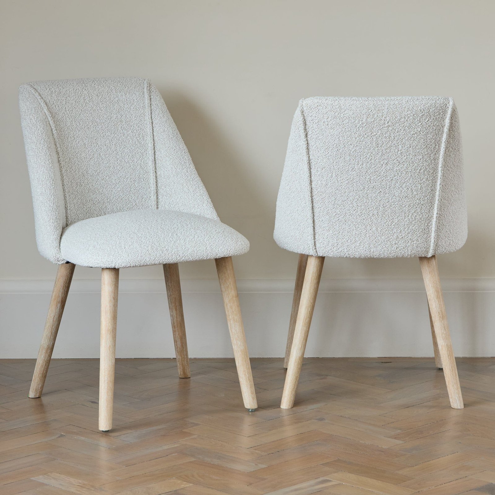 Freya Oat Boucle Dining Chairs - Set of 2 - Whitewash Oak Legs - Image 3