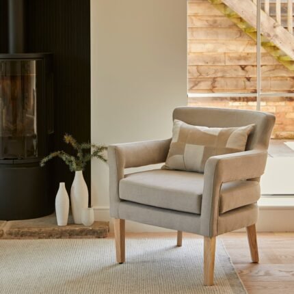 Grace Soft Beige Occasional Armchair - Whitewash Oak Legs