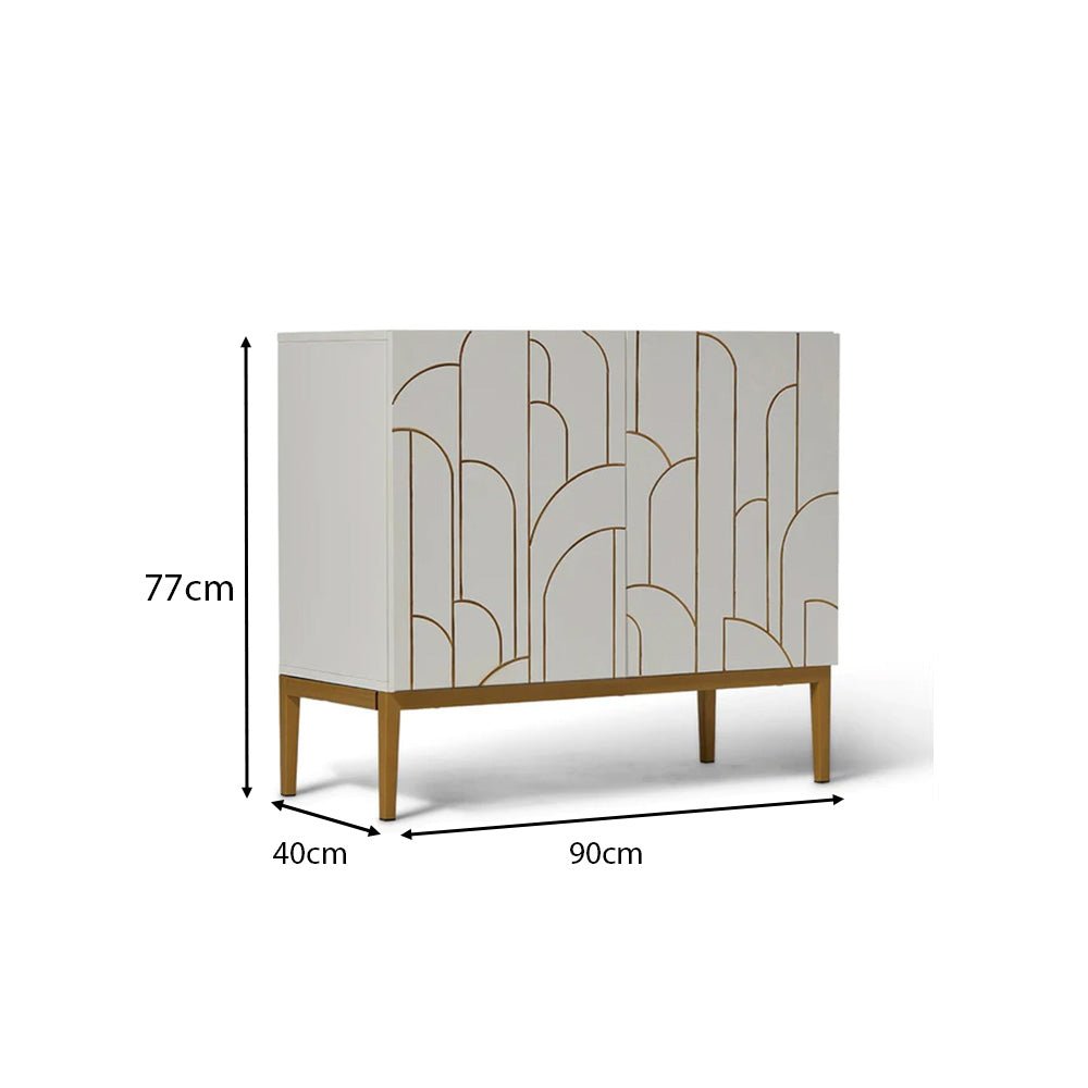 Gatsby 2 Door Small Sideboard - Snow White 1 Gatsby 2 White Dimesions Gatsby 2 Door Small Sideboard - Snow White