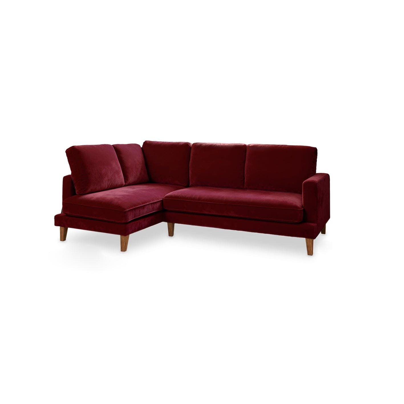 Gillian 3 Seater Large Corner Sofa - Burgundy Red Velvet with Dark Oak Legs - Image 5