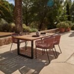 Hali 4 Seater Wooden Outdoor Dining Set with Hali Pink Chairs & Cream LED Premium Parasol - 175cm - Image 2
