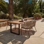 Hali 4 Seater Wooden Outdoor Dining Set with Hali Natural Chairs & Cream Led Premium Cantilever Parasol - 175cm - Image 2