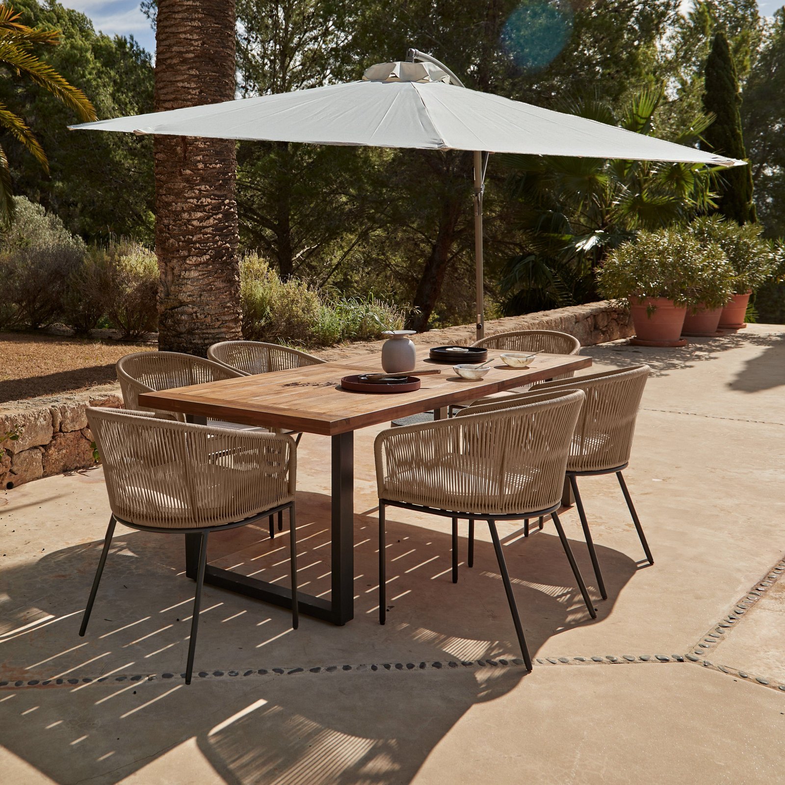 Hali 6 Seater Wooden Outdoor Dining Set with Hali Natural Chairs - 175cm - Image 2