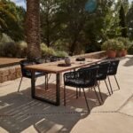 Hali 6 Seater Wooden Outdoor Dining Set with Hali Black Chairs & Grey LED Premium Cantilever Parasol  - 235cm - Image 4