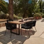 Hali 6 Seater Wooden Outdoor Dining Set with Hali Black Chairs & Grey Lean Over Parasol - 175cm - Image 2
