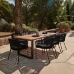 Hali 8 Seater Wooden Outdoor Dining Set with Hali Black Chairs & Grey LED Premium Cantilever Parasol - 235cm - Image 4