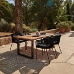 Hali 4 Seater Wooden Outdoor Dining Set with Hali Black Chairs & Cream LED Premium Cantilever Parasol - 175cm - Image 3