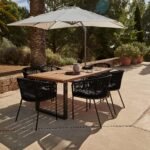 Hali 6 Seater Wooden Outdoor Dining Set with Hali Black Chairs & Cream LED Premium Cantilever Parasol - 175cm