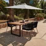 Hali 4 Seater Wooden Outdoor Dining Set with Hali Black Chairs & Cream Lean Over Parasol - 175cm