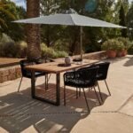 Hali 4 Seater Wooden Outdoor Dining Set with Hali Black Chairs & Grey Lean Over Parasol - 175cm