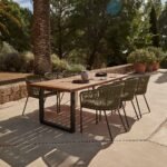 Hali 6 Seater Wooden Outdoor Dining Set with Hali Green Chairs & Cream Lean Over Parasol - 235cm - Image 2