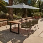 Hali 6 Seater Wooden Outdoor Dining Set with Hali Green Chairs & Grey Lean Over Parasol - 235cm