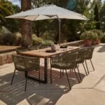 Hali 8 Seater Wooden Outdoor Dining Set with Hali Green Chairs & Cream LED Premium Cantilever Parasol - 235cm