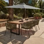 Hali 8 Seater Wooden Outdoor Dining Set with Hali Green Chairs & Grey Lean Over Parasol - 235cm