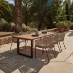Hali 6 Seater Wooden Outdoor Dining Set with Hali Natural Chairs & Grey LED Premium Cantilever Parasol - 235cm - Image 2