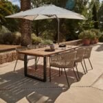 Hali 6 Seater Wooden Outdoor Dining Set with Hali Natural Chairs & Cream LED Premium Cantilever Parasol - 235cm