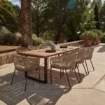 Hali 8 Seater Wooden Outdoor Dining Set with Hali Natural Chairs & Grey LED Premium Cantilever Parasol- 235cm - Image 2