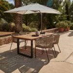 Hali 4 Seater Wooden Outdoor Dining Set with Hali Natural Chairs & Cream Led Premium Cantilever Parasol - 175cm