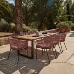 Hali 8 Seater Wooden Outdoor Dining Set with Hali Pink Chairs & Grey LED Premium Cantilever Parasol - 235cm - Image 2