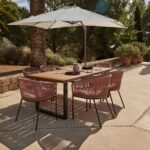 Hali 6 Seater Wooden Outdoor Dining Set with Hali Pink Chairs & Cream LED Premium Cantilever Parasol - 175cm