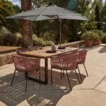 Hali 6 Seater Wooden Outdoor Dining Set with Hali Pink Chairs & Grey LED Premium Cantilever Parasol - 175cm