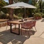 Hali 4 Seater Wooden Outdoor Dining Set with Hali Pink Chairs & Cream LED Premium Parasol - 175cm